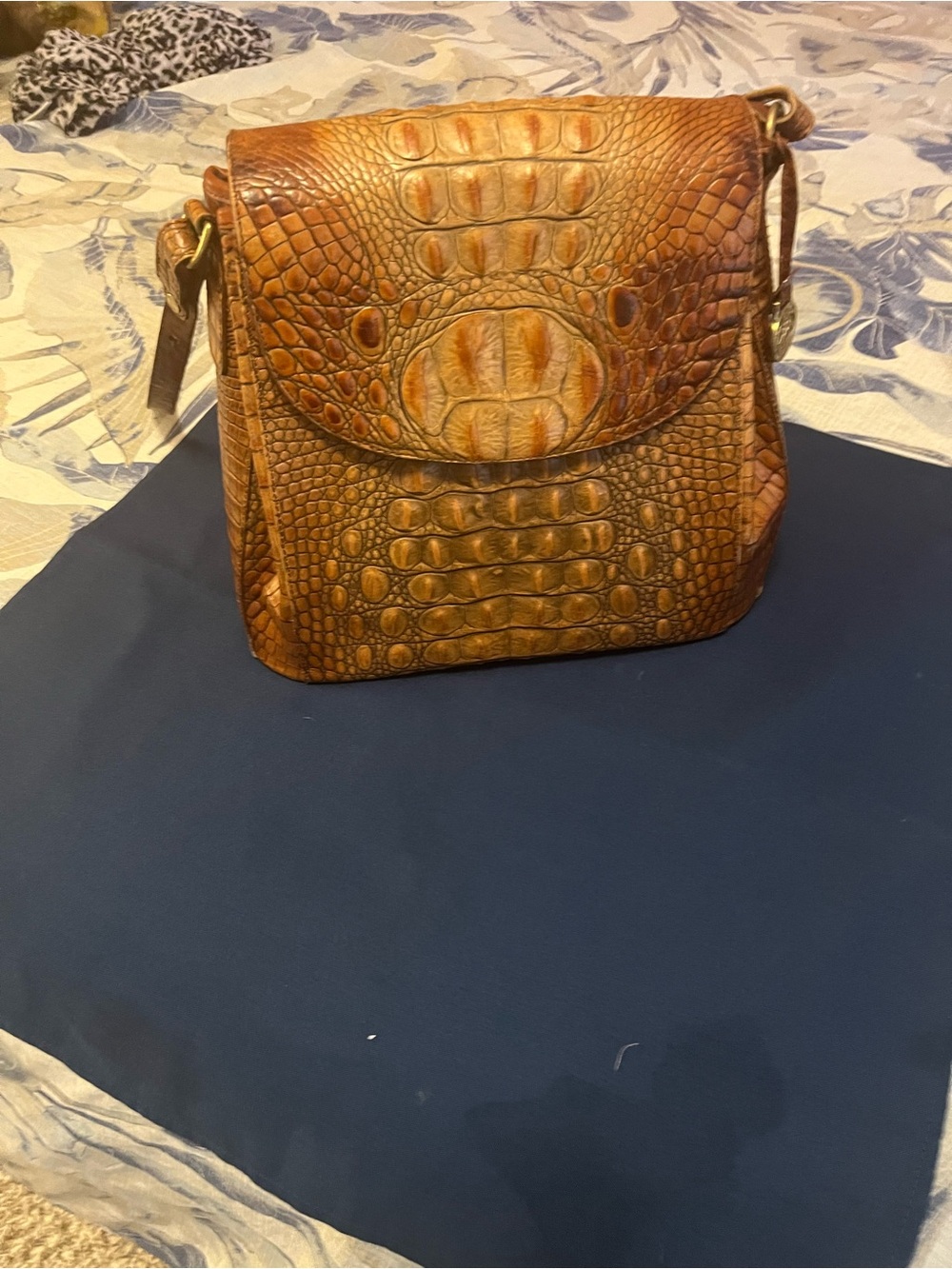 Brahmin Croc-Embossed Leather Crossbody in Cognac